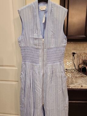 NWT Tommie DRESS ANTHROPOLOGIE Blue And White Striped Zip Up Dress Sz Xl